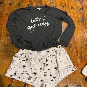 PJ Salvage flannel shorts and raglan sleeve, banded bottom pajamas